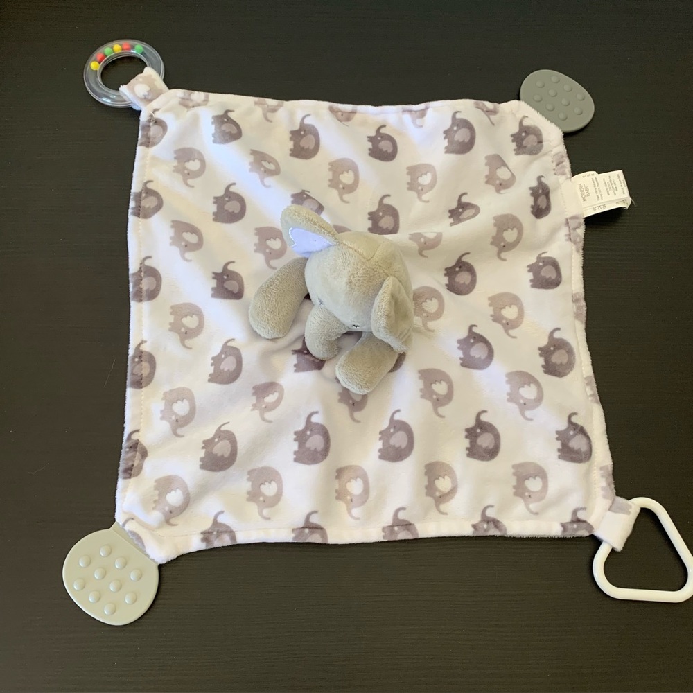 Modern Baby elephant security lovey. Teether. Rattle